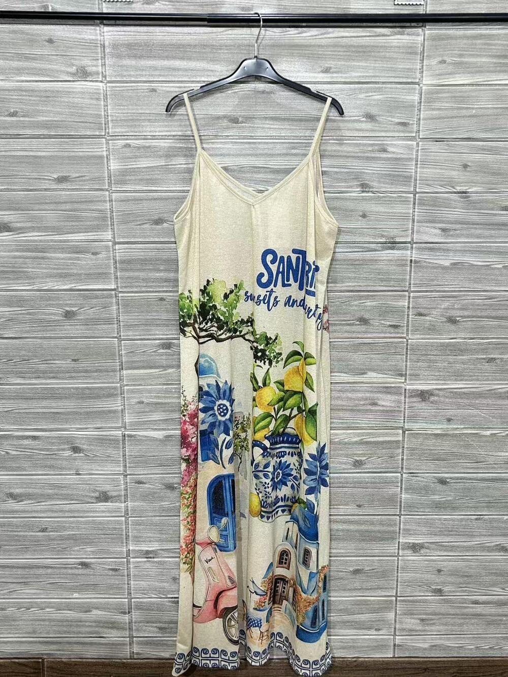 L1001 | Loowie Santorini La Dolce Vita Spaghetti Strap Maxi Dress | One Size S-L